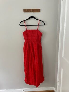 a new day Red Smocked Maxi Dress with Black Dot Print
